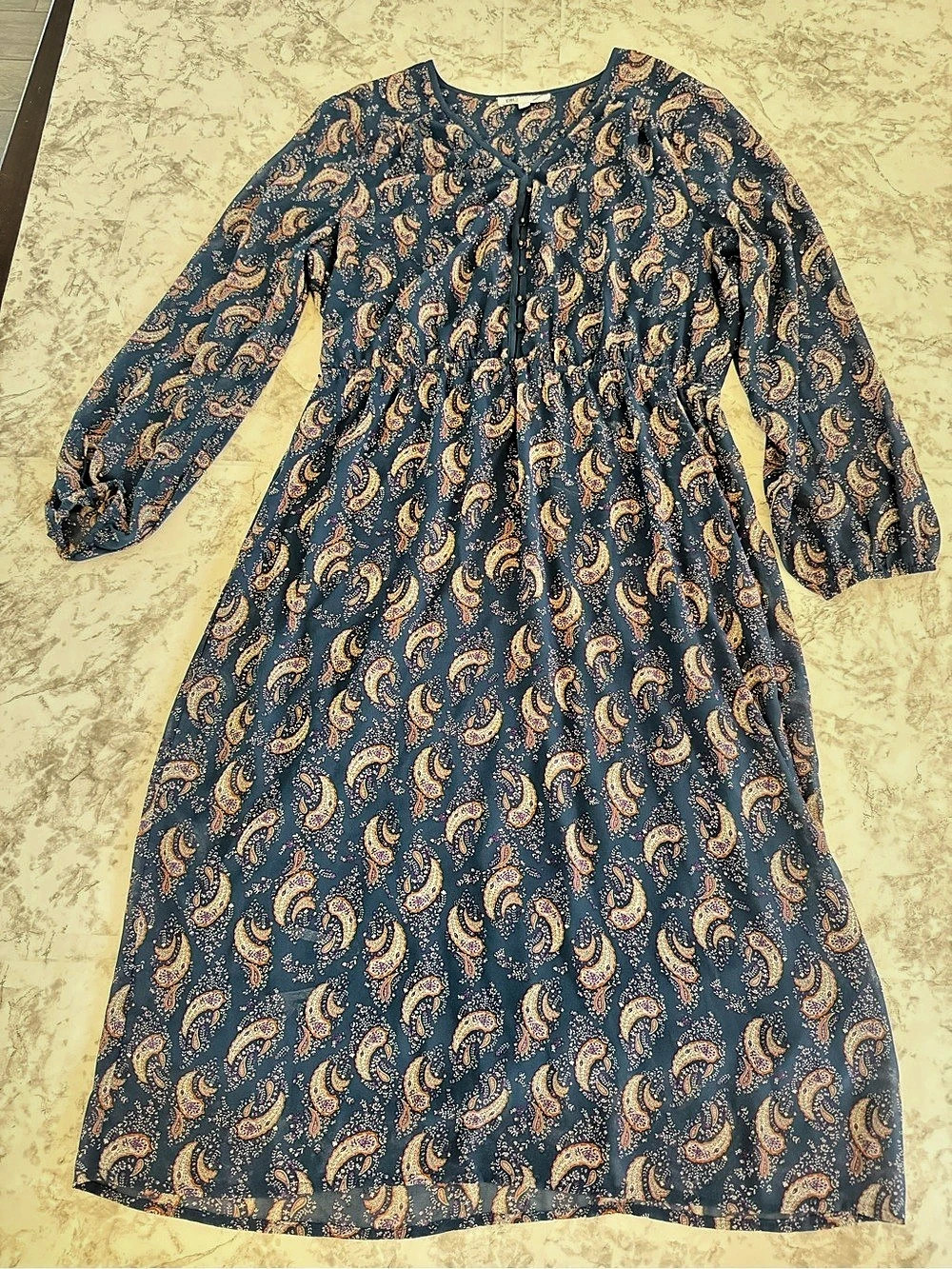 DR2 Paisley Midi Dress in Blue & Orange